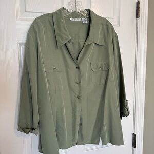dressbarn Olive Green Button-Up Blouse
